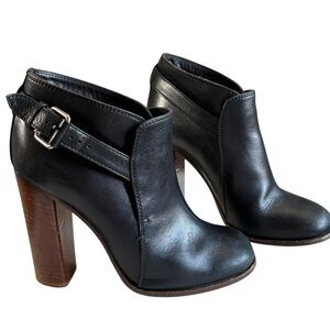 Celine Phoebe Philo Leather Ankle Booties Black Wood Heel EU 36 Italy 6